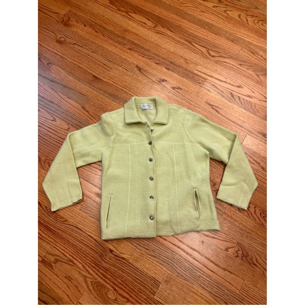 Casual Corner Annex Petite 100% Wool Green Knit Jacket Cardigan Button Front